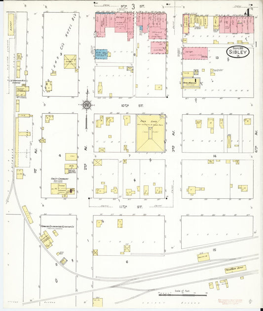 Sanborn Fire Insurance Map from Sibley, Osceola County, Iowa (1913), Sheet #0004 - Historic Sanborn Fire Insurance Map Print, vintage old map wall art