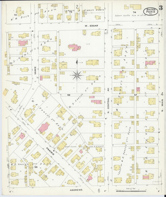 Sanborn Fire Insurance Map from Paris, Edgar County, Illinois (1908), Sheet #0003 - Historic Sanborn Fire Insurance Map Print, vintage old map wall art, antique decor, genealogy gift, Illinois Illinois map
