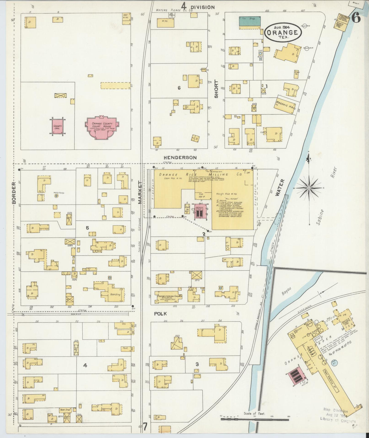 Sanborn Fire Insurance Map from Orange, Orange County, Texas (1904), Sheet #0006 - Complete Map Set gallery image, historic Sanborn map, vintage wall art, Texas Texas