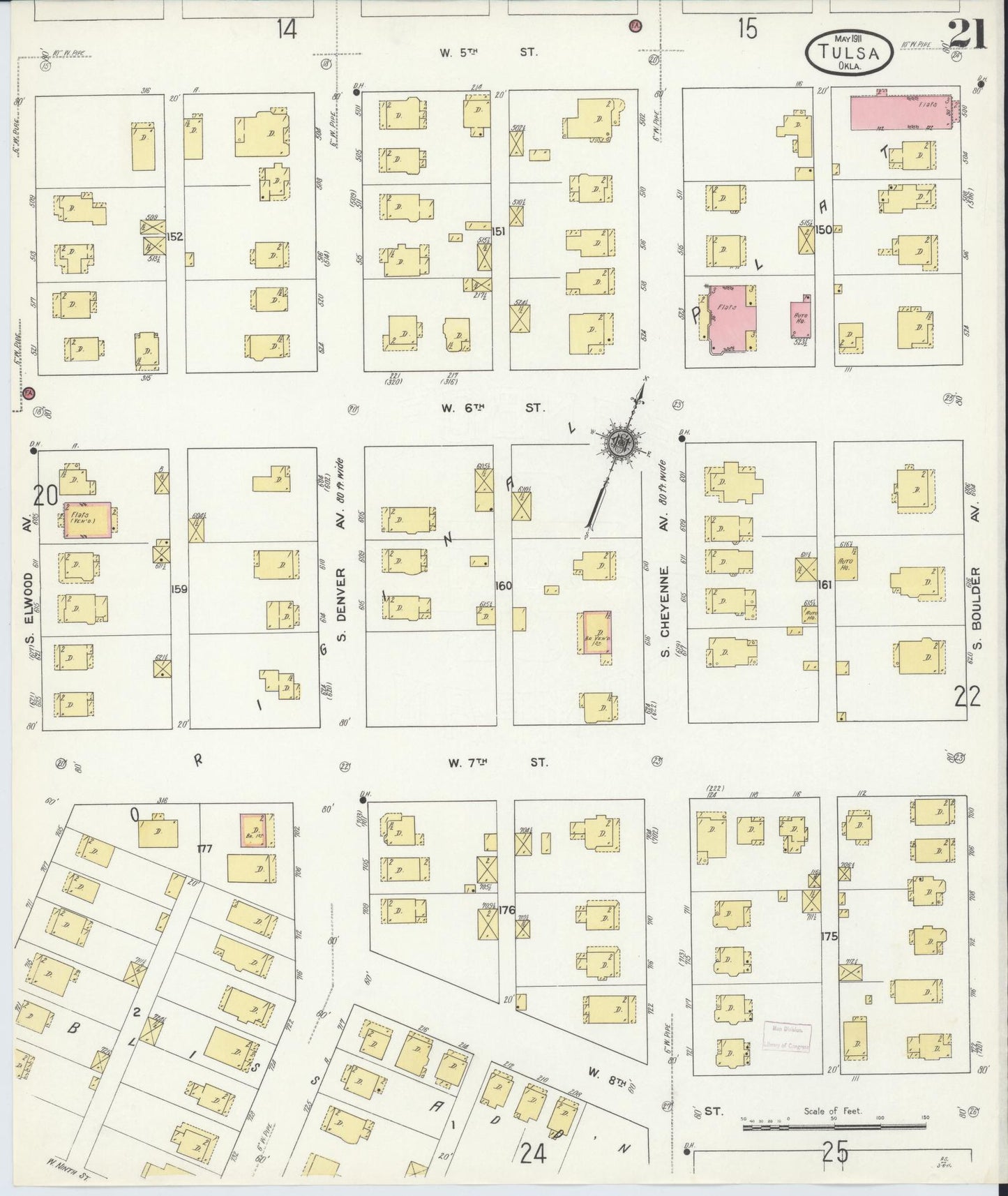 Sanborn Fire Insurance Map from Tulsa, Tulsa County, Oklahoma (1911), Sheet #0021 - Complete Map Set gallery image, historic Sanborn map, vintage wall art, Oklahoma Oklahoma