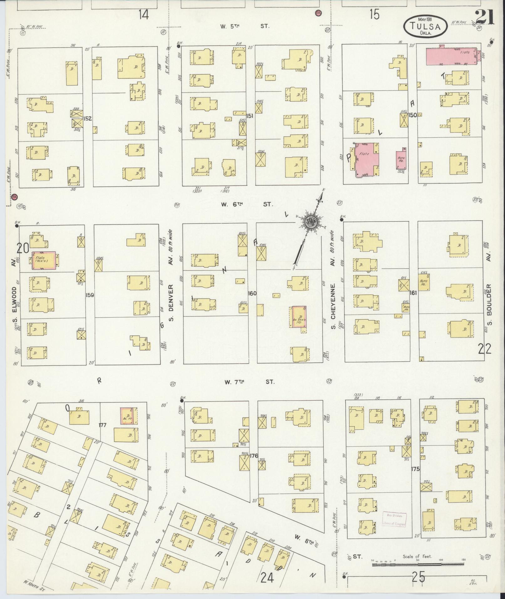 Sanborn Fire Insurance Map from Tulsa, Tulsa County, Oklahoma (1911), Sheet #0021 - Complete Map Set gallery image, historic Sanborn map, vintage wall art, Oklahoma Oklahoma