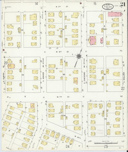 Sanborn Fire Insurance Map from Tulsa, Tulsa County, Oklahoma (1911), Sheet #0021 - Complete Map Set gallery image, historic Sanborn map, vintage wall art, Oklahoma Oklahoma