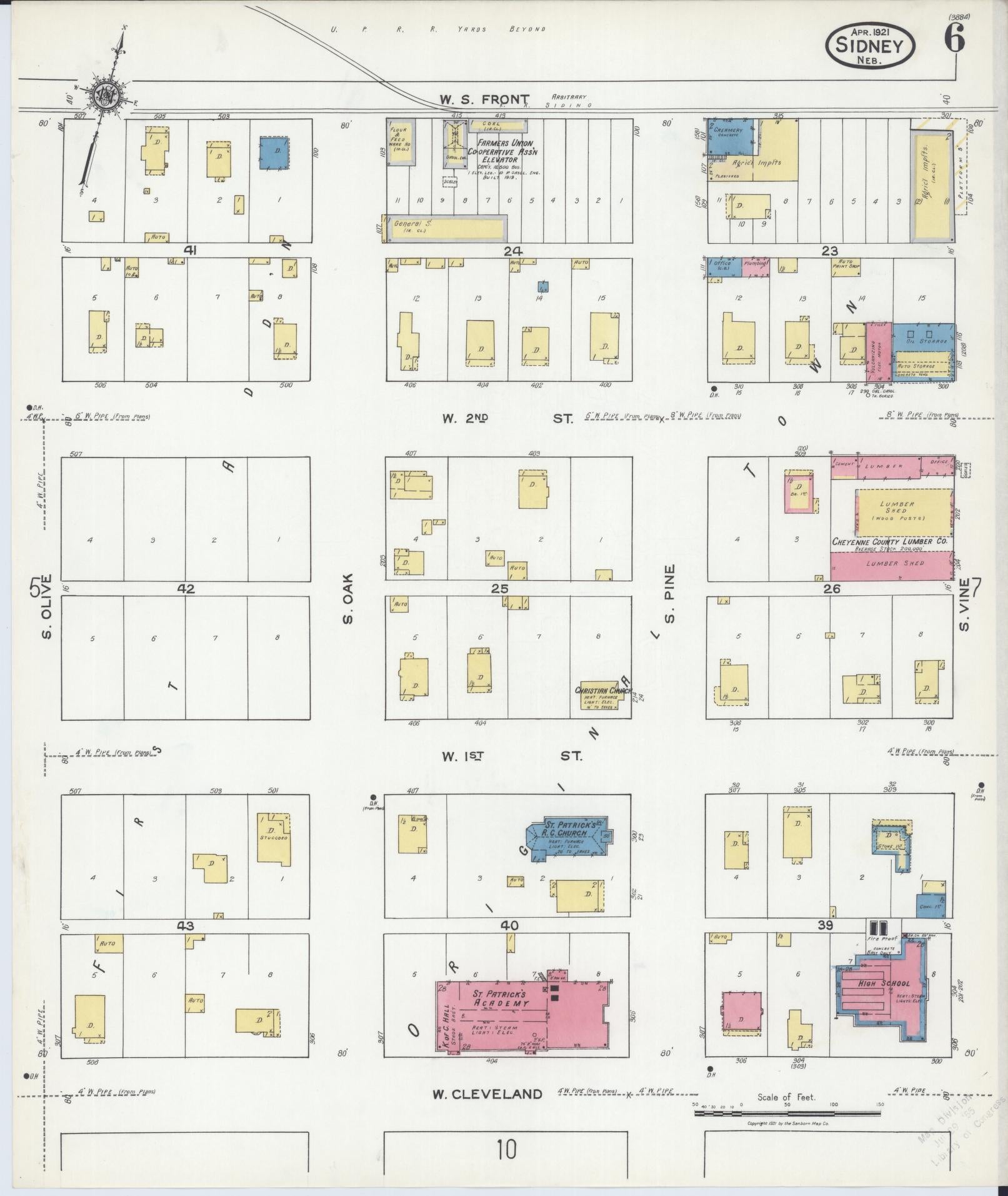 Sanborn Fire Insurance Map from Sidney, Cheyenne County, Nebraska (1921), Sheet #0006 - Historic Sanborn Fire Insurance Map Print, vintage old map wall art, antique decor, genealogy gift, Nebraska Nebraska map