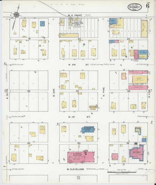 Sanborn Fire Insurance Map from Sidney, Cheyenne County, Nebraska (1921), Sheet #0006 - Historic Sanborn Fire Insurance Map Print, vintage old map wall art, antique decor, genealogy gift, Nebraska Nebraska map