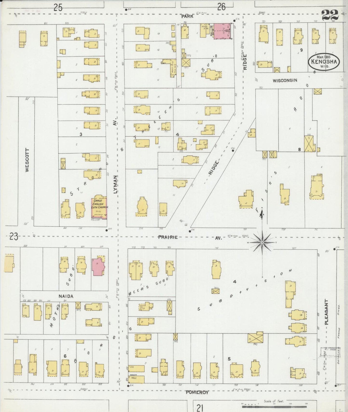 Sanborn Fire Insurance Map from Kenosha, Kenosha County, Wisconsin (1905), Sheet #0022 - Complete Map Set gallery image, historic Sanborn map, vintage wall art, Wisconsin Wisconsin