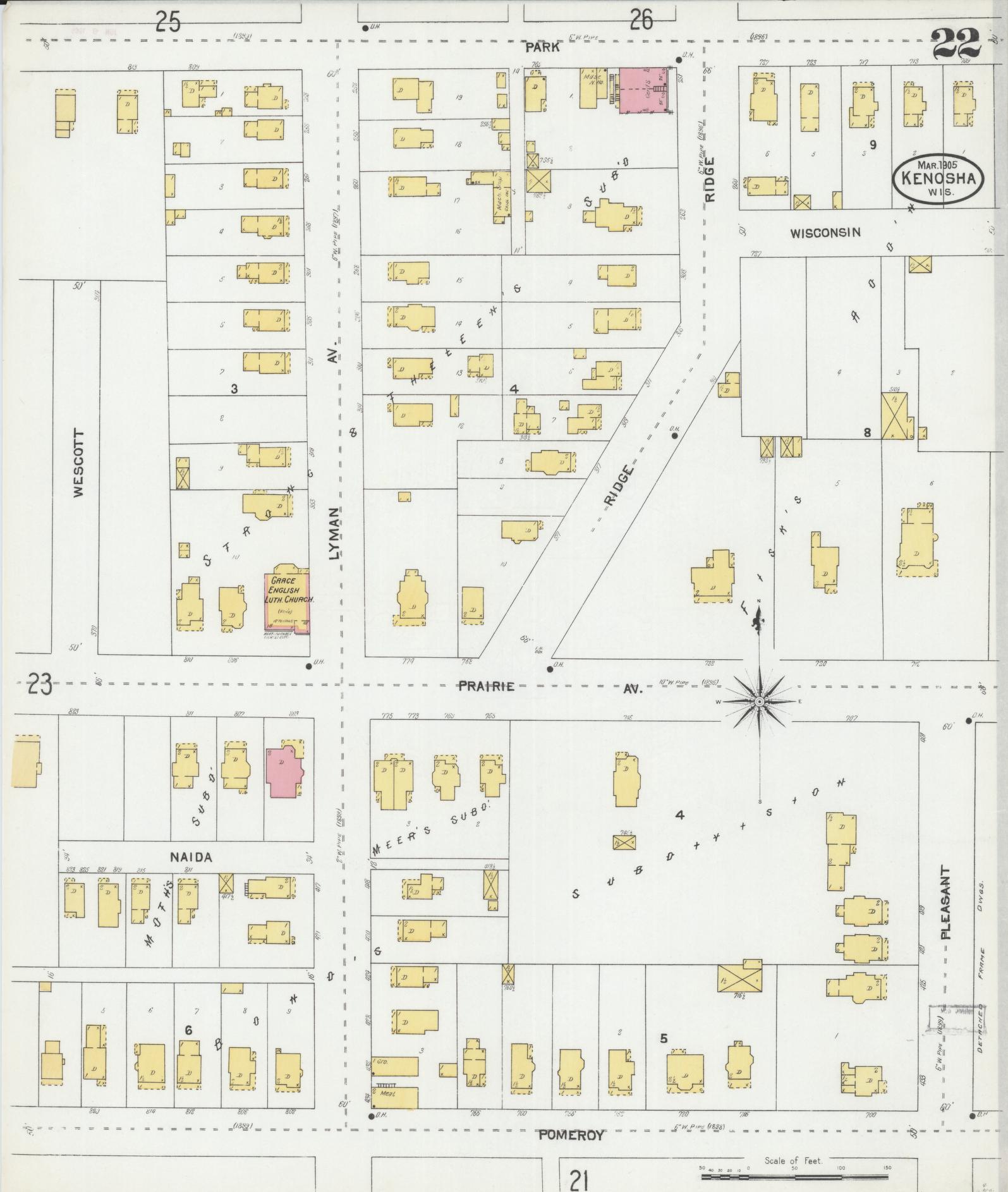 Sanborn Fire Insurance Map from Kenosha, Kenosha County, Wisconsin (1905), Sheet #0022 - Complete Map Set gallery image, historic Sanborn map, vintage wall art, Wisconsin Wisconsin