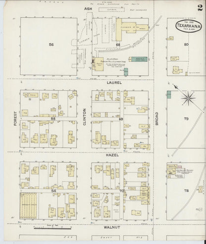 Sanborn Fire Insurance Map from Texarkana, Bowie County, Texas (1888), Sheet #0002 - Historic Sanborn Fire Insurance Map Print, vintage old map wall art, antique decor, genealogy gift, Texas Texas map