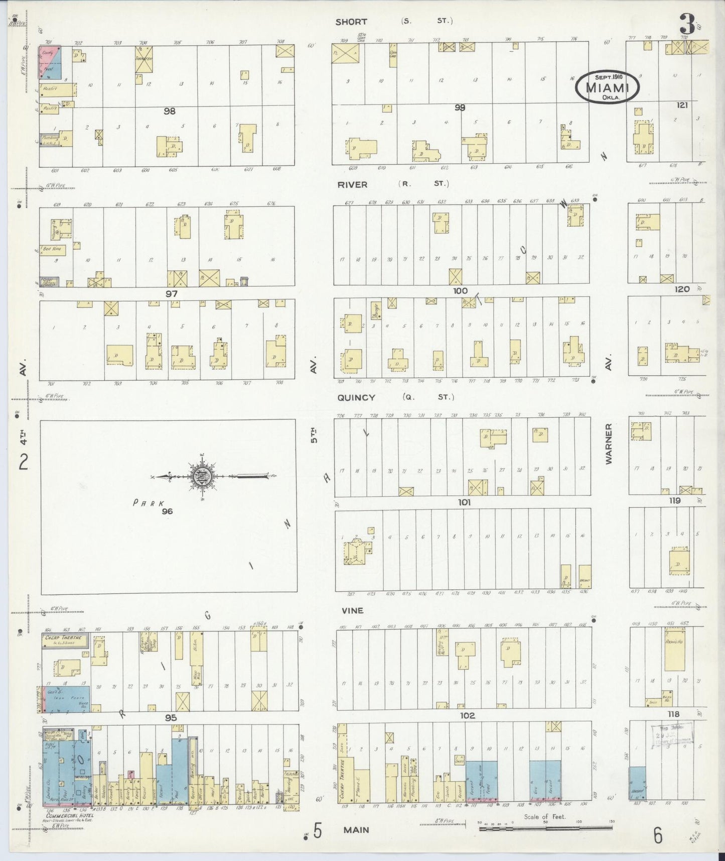 Sanborn Fire Insurance Map from Miami, Ottawa County, Oklahoma (1910), Sheet #0003 - Complete Map Set gallery image, historic Sanborn map, vintage wall art, Oklahoma Oklahoma