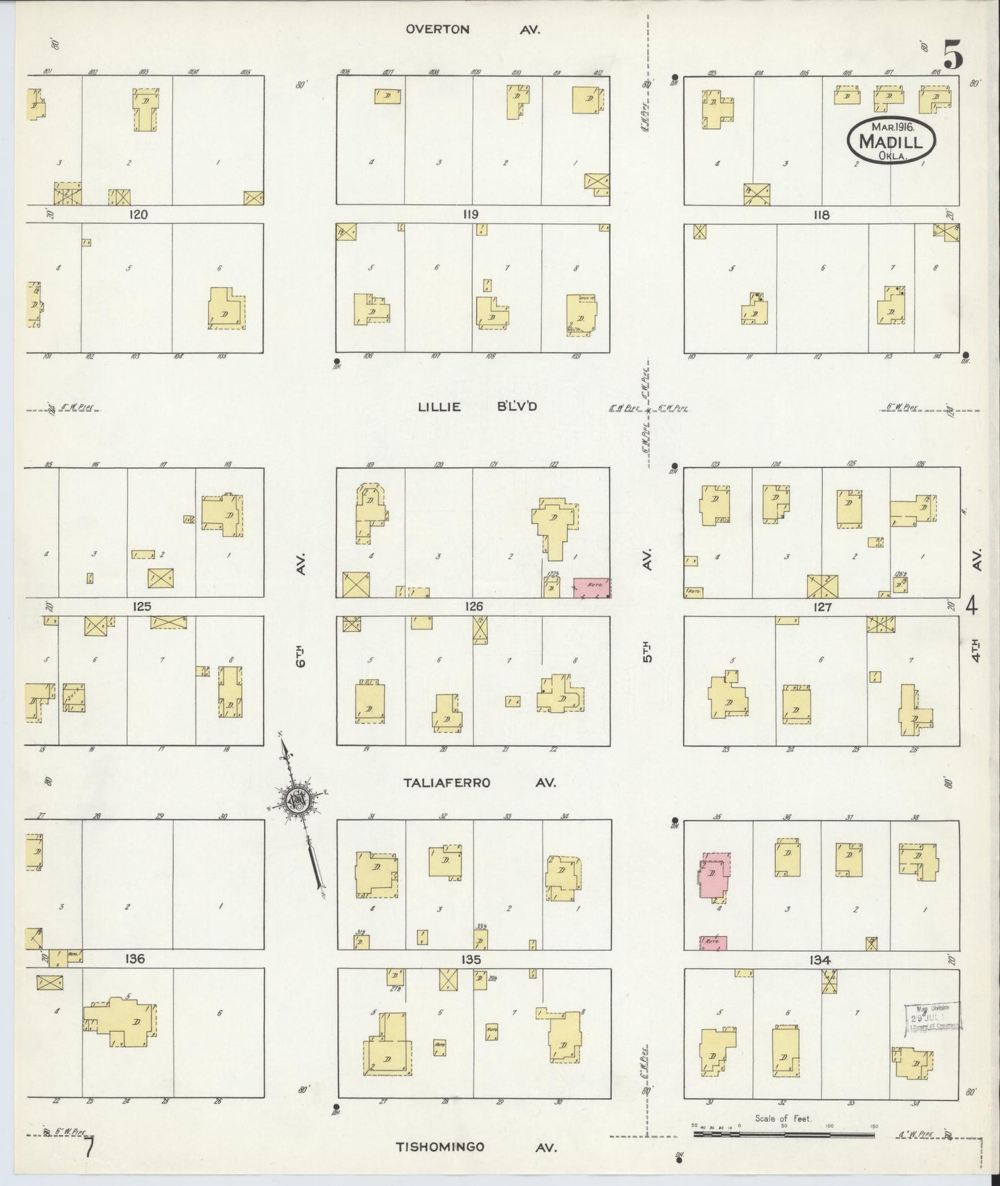 Sanborn Fire Insurance Map from Madill, Marshall County, Oklahoma (1916), Sheet #0005 - Complete Map Set gallery image, historic Sanborn map, vintage wall art, Oklahoma Oklahoma