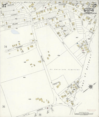 Sanborn Fire Insurance Map from Watertown, Middlesex County, Massachusetts (1923), Sheet #0037 - Complete Map Set gallery image, historic Sanborn map, vintage wall art, Massachusetts Massachusetts