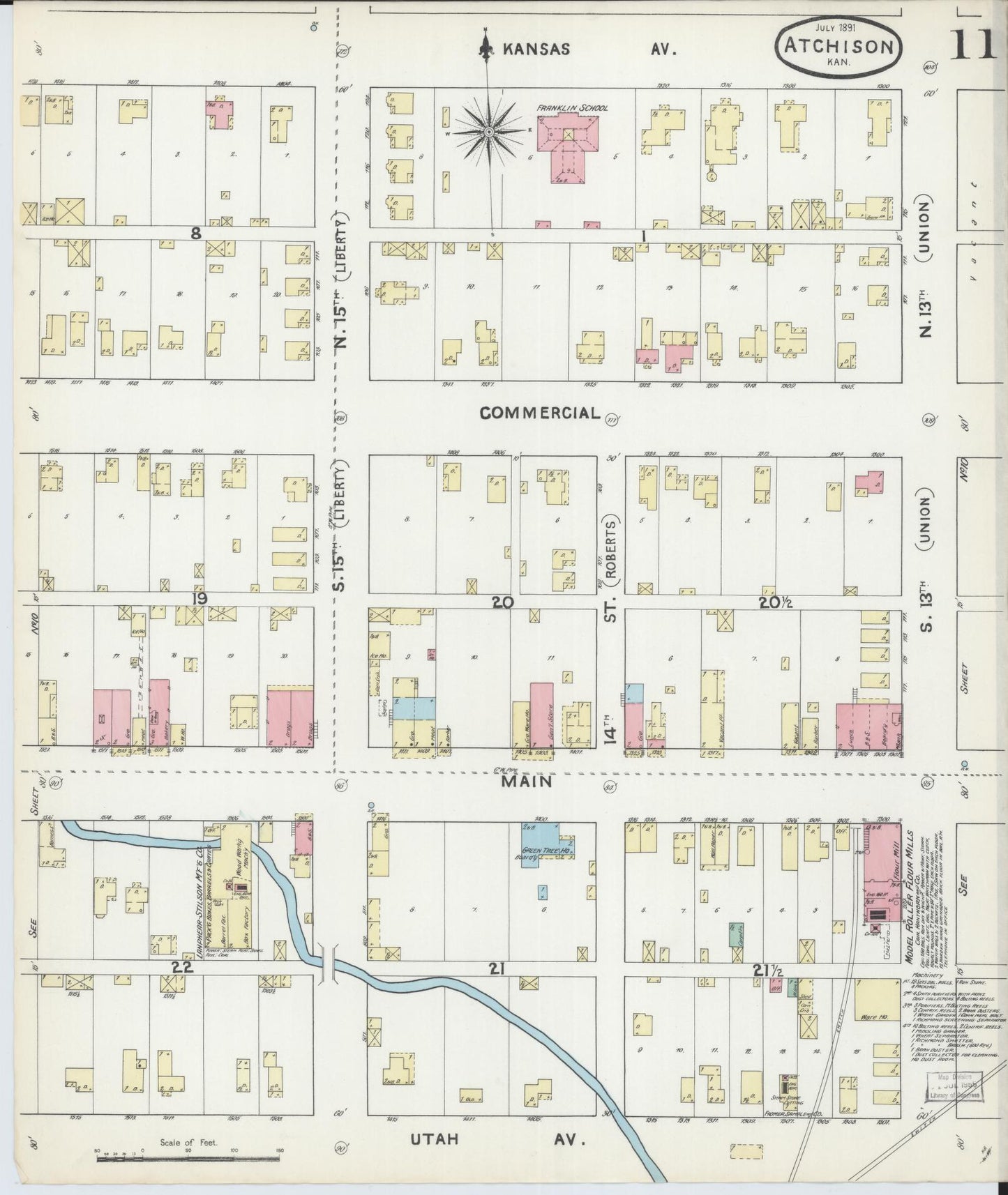 Sanborn Fire Insurance Map from Atchison, Atchison County, Kansas (1891), Sheet #0011 - Historic Sanborn Fire Insurance Map Print, vintage old map wall art, antique decor, genealogy gift, Kansas Kansas map