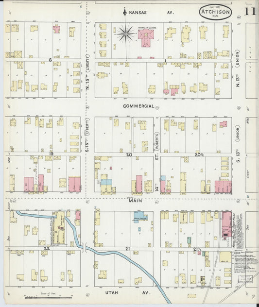 Sanborn Fire Insurance Map from Atchison, Atchison County, Kansas (1891), Sheet #0011 - Historic Sanborn Fire Insurance Map Print, vintage old map wall art, antique decor, genealogy gift, Kansas Kansas map