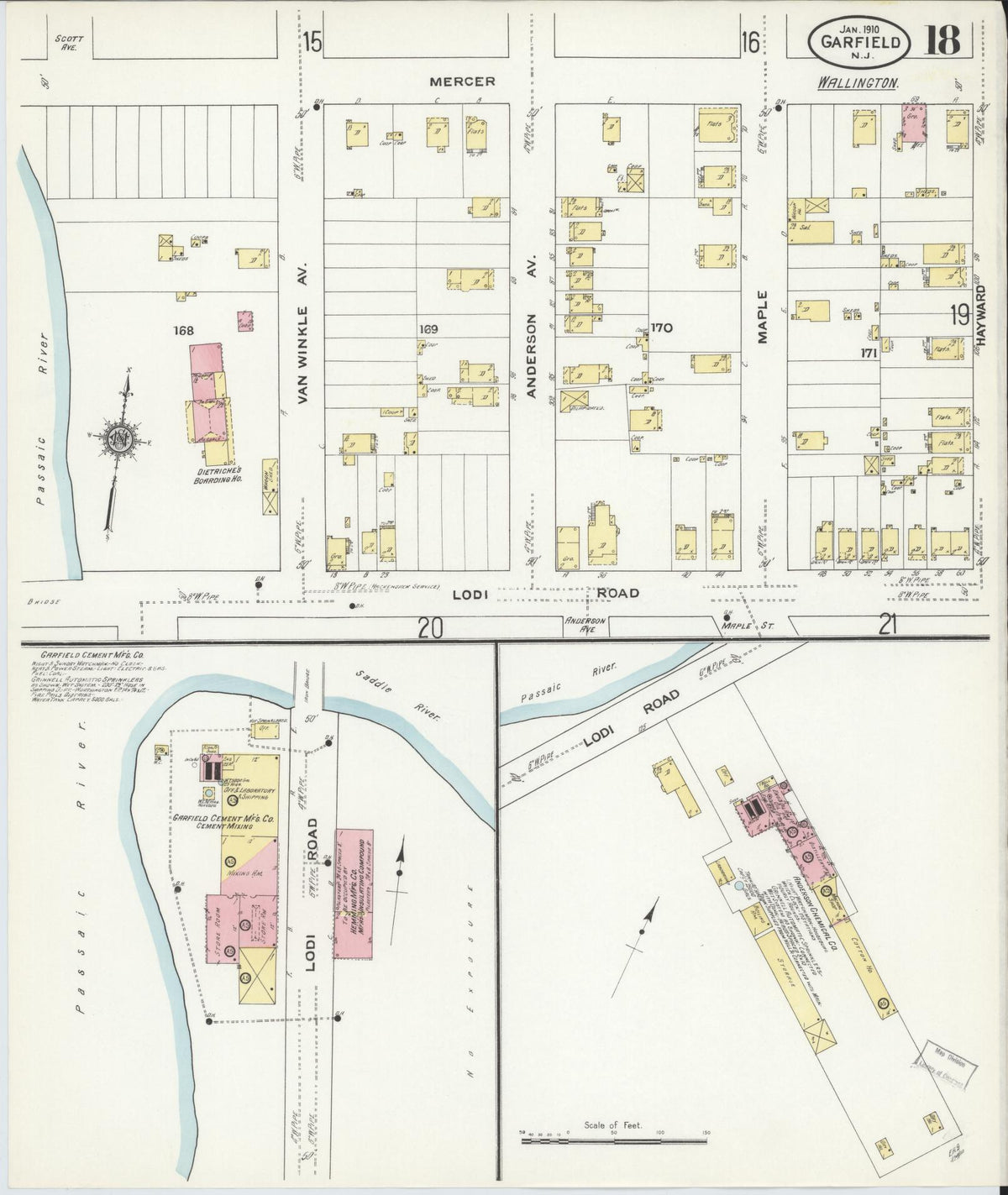 Sanborn Fire Insurance Map from Garfield, Bergen County, New Jersey (1910), Sheet #0018 - Historic Sanborn Fire Insurance Map Print, vintage old map wall art, antique decor, genealogy gift, New Jersey New Jersey map