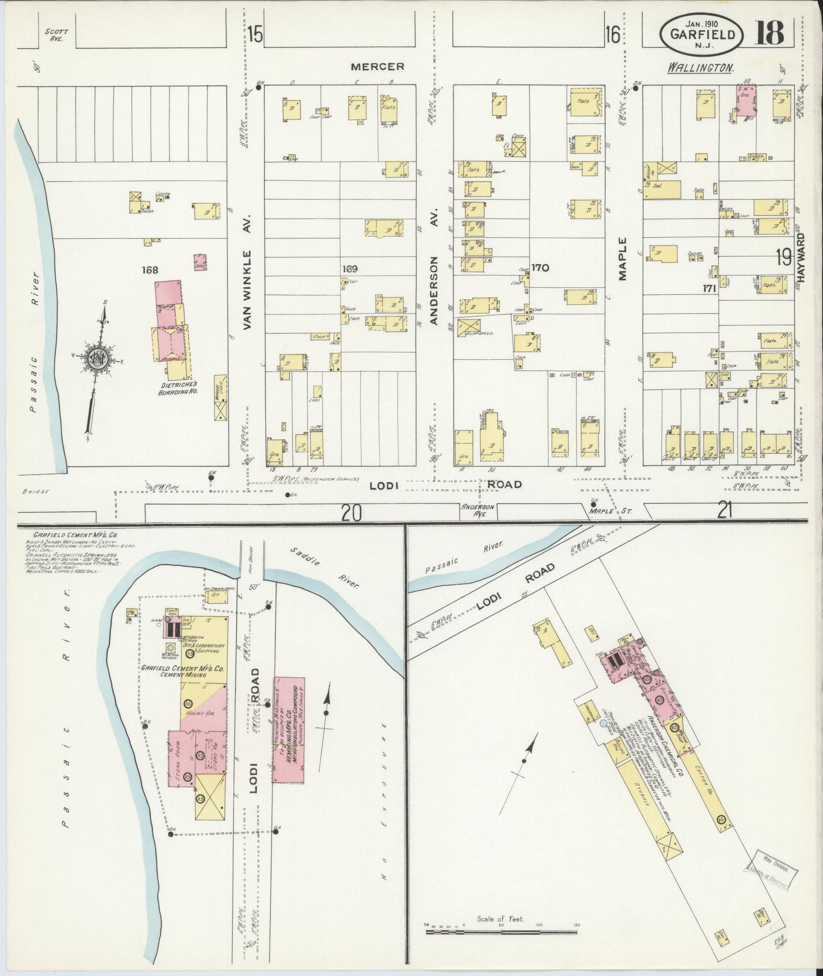 Sanborn Fire Insurance Map from Garfield, Bergen County, New Jersey (1910), Sheet #0018 - Historic Sanborn Fire Insurance Map Print, vintage old map wall art, antique decor, genealogy gift, New Jersey New Jersey map