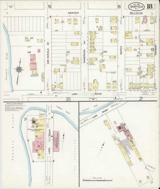 Sanborn Fire Insurance Map from Garfield, Bergen County, New Jersey (1910), Sheet #0018 - Historic Sanborn Fire Insurance Map Print, vintage old map wall art, antique decor, genealogy gift, New Jersey New Jersey map