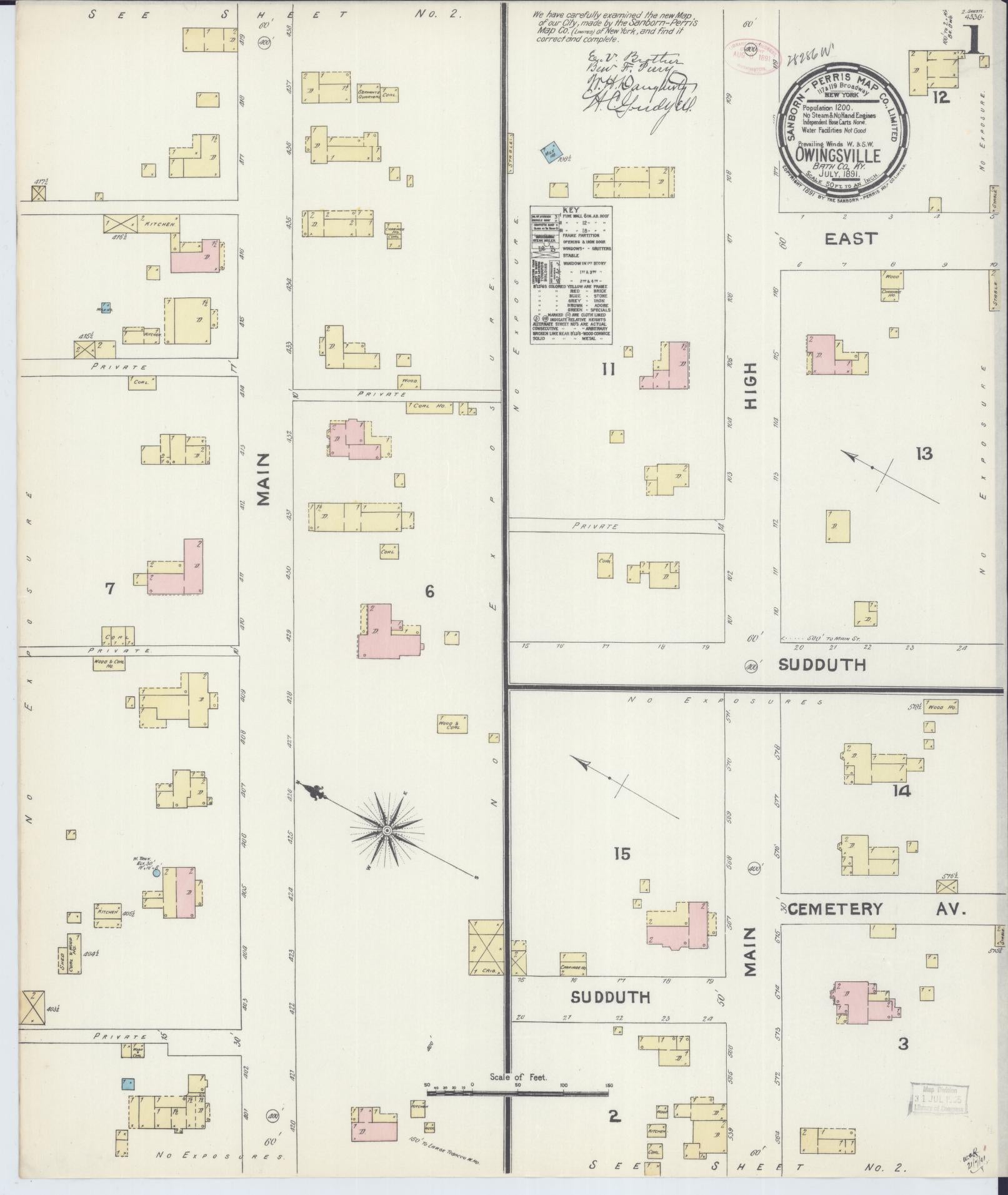 Sanborn Fire Insurance Map from Owingsville, Bath County, Kentucky (1891), Sheet #0001 - Historic Sanborn Fire Insurance Map Print, vintage old map wall art, antique decor, genealogy gift, Kentucky Kentucky map