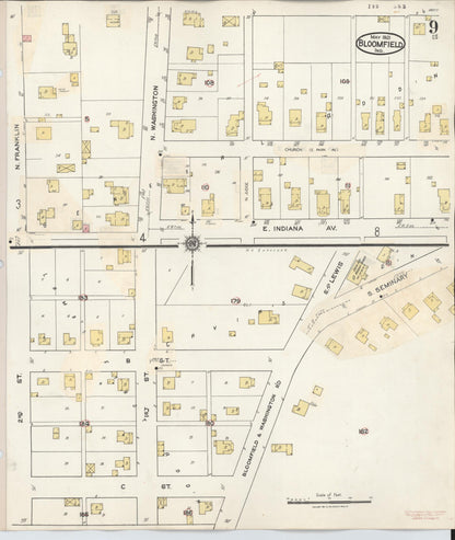 Sanborn Fire Insurance Map from Bloomfield, Greene County, Indiana (1940), Sheet #0009 - Complete Map Set gallery image, historic Sanborn map, vintage wall art, Indiana Indiana