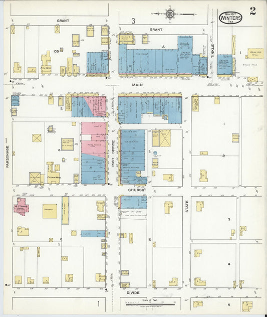 Sanborn Fire Insurance Map from Winters, Runnels County, Texas (1917), Sheet #0002 - Historic Sanborn Fire Insurance Map Print, vintage old map wall art, antique decor, genealogy gift, Texas Texas map