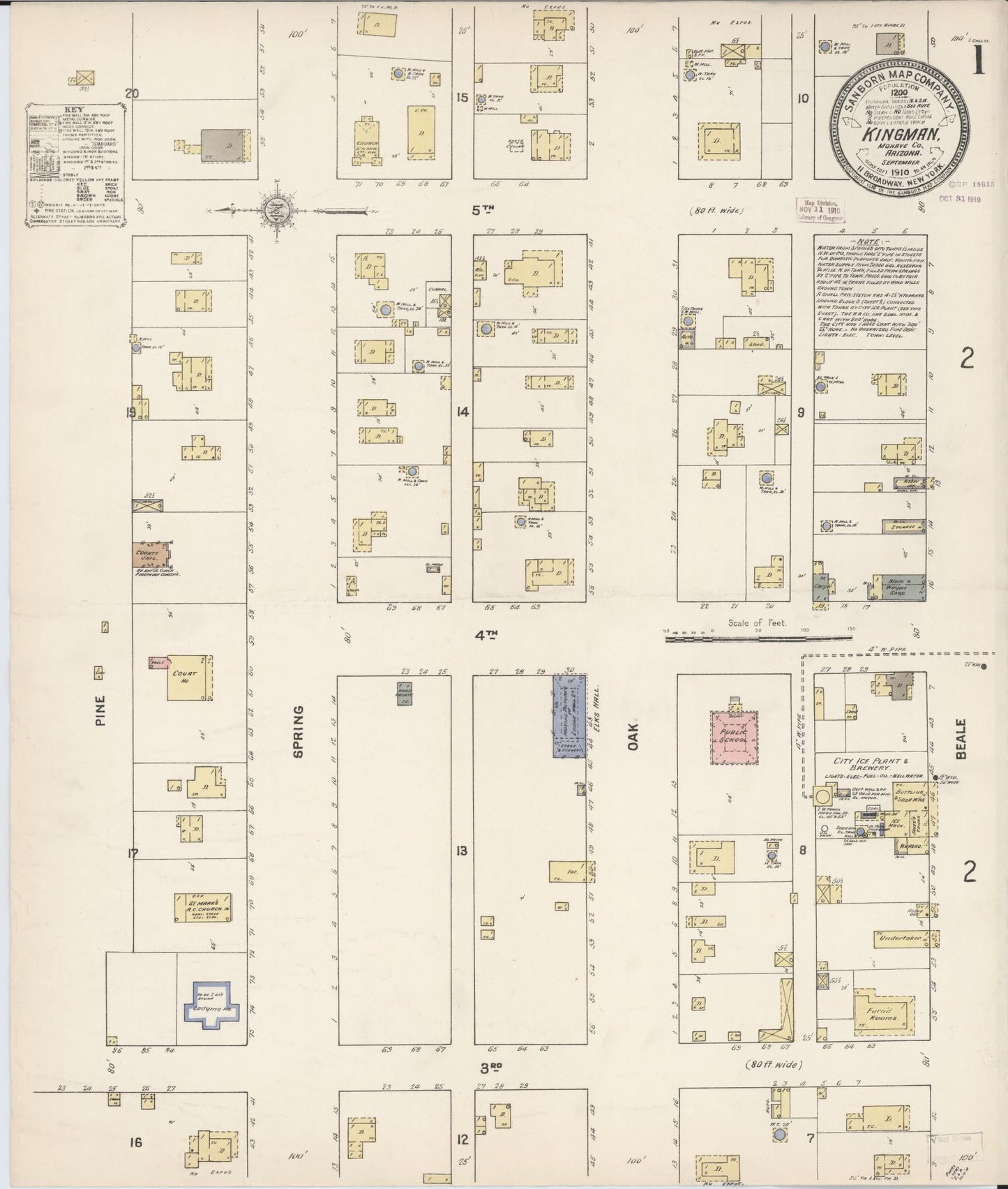 Sanborn Fire Insurance Map from Kingman, Mohave County, Arizona (1910), Sheet #0001 - Historic Sanborn Fire Insurance Map Print, vintage old map wall art, antique decor, genealogy gift, Arizona Arizona map