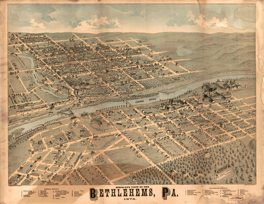 Birds-eye view of the Bethlehems, Pa. (1878) – Historic Bird’s-Eye View Panorama Print