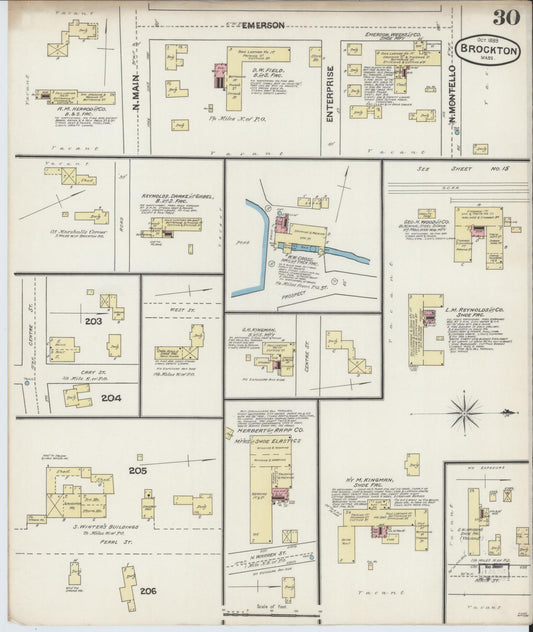 Sanborn Fire Insurance Map from Brockton, Plymouth County, Massachusetts (1889), Sheet #0030 - Historic Sanborn Fire Insurance Map Print, vintage old map wall art, antique decor, genealogy gift, Massachusetts Massachusetts map