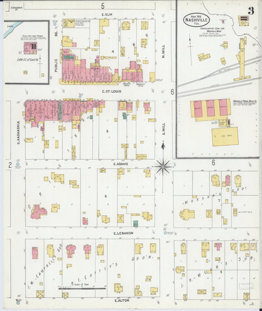 Sanborn Fire Insurance Map from Nashville, Washington County, Illinois (1906), Sheet #0003 - Historic Sanborn Fire Insurance Map Print, vintage old map wall art, antique decor, genealogy gift, Illinois Illinois map
