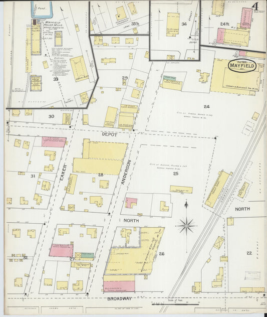 Sanborn Fire Insurance Map from Mayfield, Graves County, Kentucky (1892), Sheet #0004 - Historic Sanborn Fire Insurance Map Print, vintage old map wall art, antique decor, genealogy gift, Kentucky Kentucky map