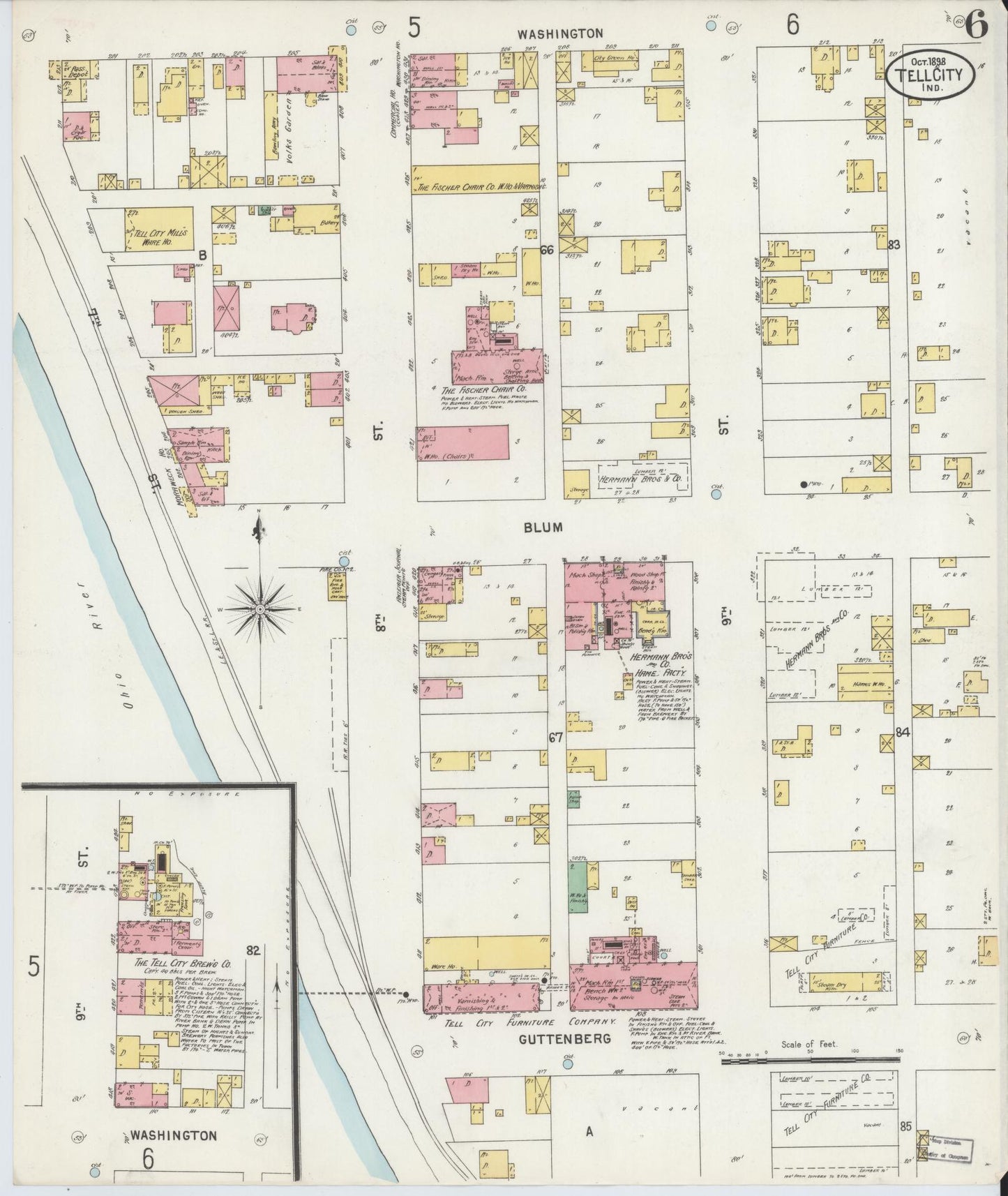 Sanborn Fire Insurance Map from Tell City, Perry County, Indiana (1898), Sheet #0006 - Complete Map Set gallery image, historic Sanborn map, vintage wall art, Indiana Indiana