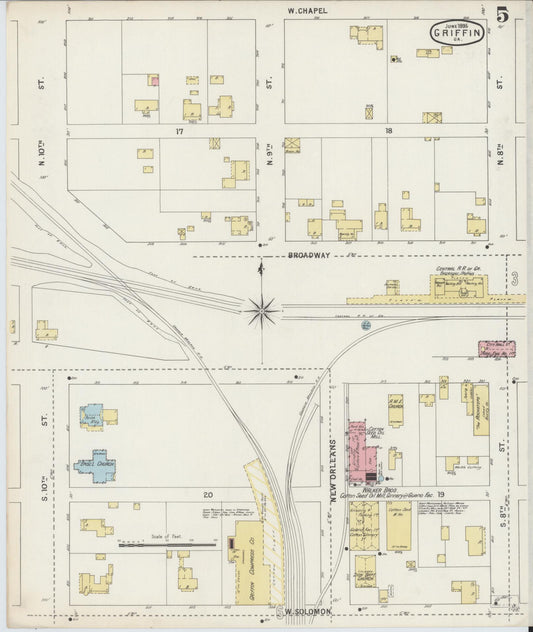 Sanborn Fire Insurance Map from Griffin, Spalding County, Georgia (1895), Sheet #0005 - Historic Sanborn Fire Insurance Map Print, vintage old map wall art, antique decor, genealogy gift, Georgia Georgia map
