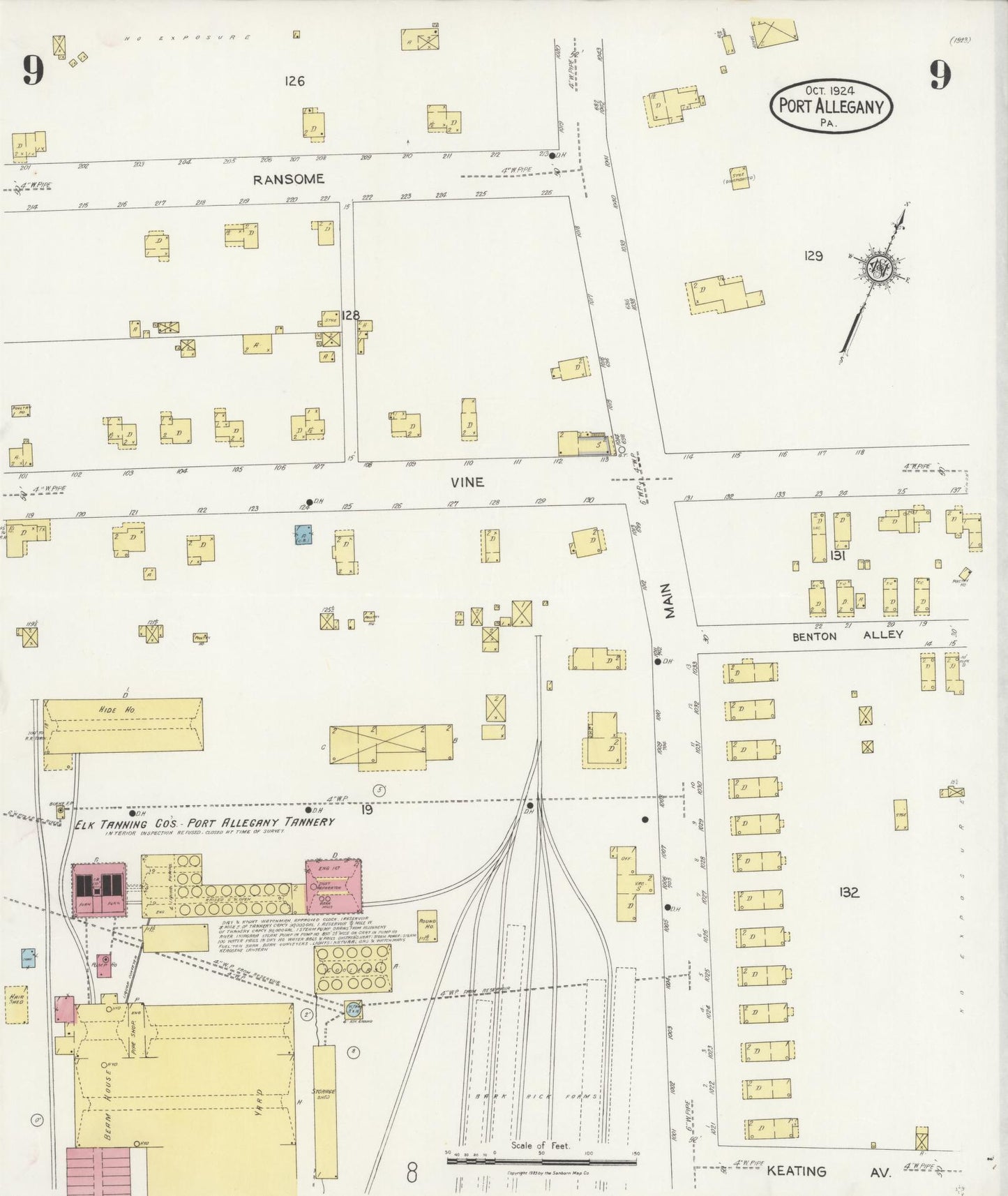 Sanborn Fire Insurance Map from Port Allegany, McKean County, Pennsylvania (1924), Sheet #0009 - Complete Map Set gallery image, historic Sanborn map, vintage wall art, Pennsylvania Pennsylvania