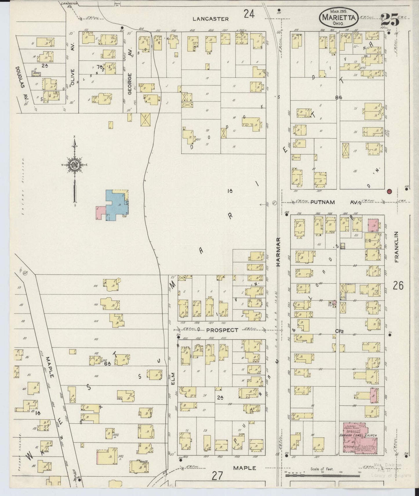 Sanborn Fire Insurance Map from Marietta, Washington County, Ohio (1915), Sheet #0025 - Historic Sanborn Fire Insurance Map Print, vintage old map wall art, antique decor, genealogy gift, Ohio Ohio map