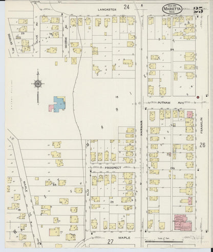 Sanborn Fire Insurance Map from Marietta, Washington County, Ohio (1915), Sheet #0025 - Historic Sanborn Fire Insurance Map Print, vintage old map wall art, antique decor, genealogy gift, Ohio Ohio map