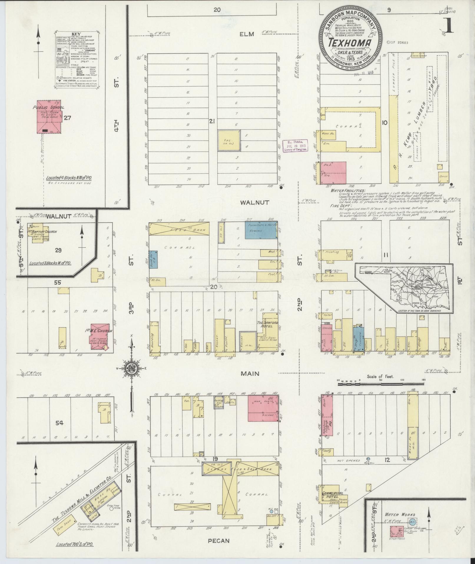 Sanborn Fire Insurance Map from Texhoma, Texas County, Oklahoma and Sherman County, Texas, Oklahoma (1913), Sheet #0001 - Complete Map Set gallery image, historic Sanborn map, vintage wall art, Oklahoma Oklahoma