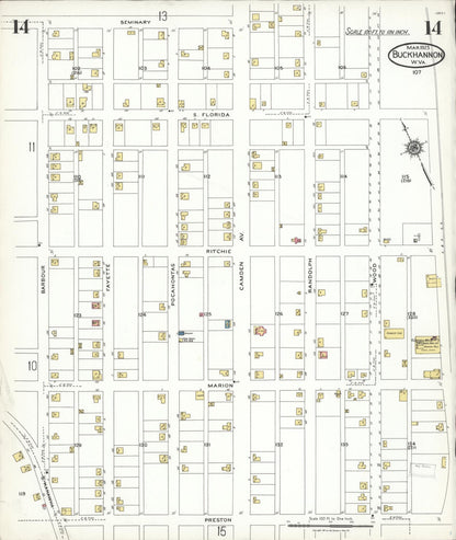 Sanborn Fire Insurance Map from Buckhannon, Upshur County, West Virginia (1923), Sheet #0014 - Complete Map Set gallery image, historic Sanborn map, vintage wall art, West Virginia West Virginia