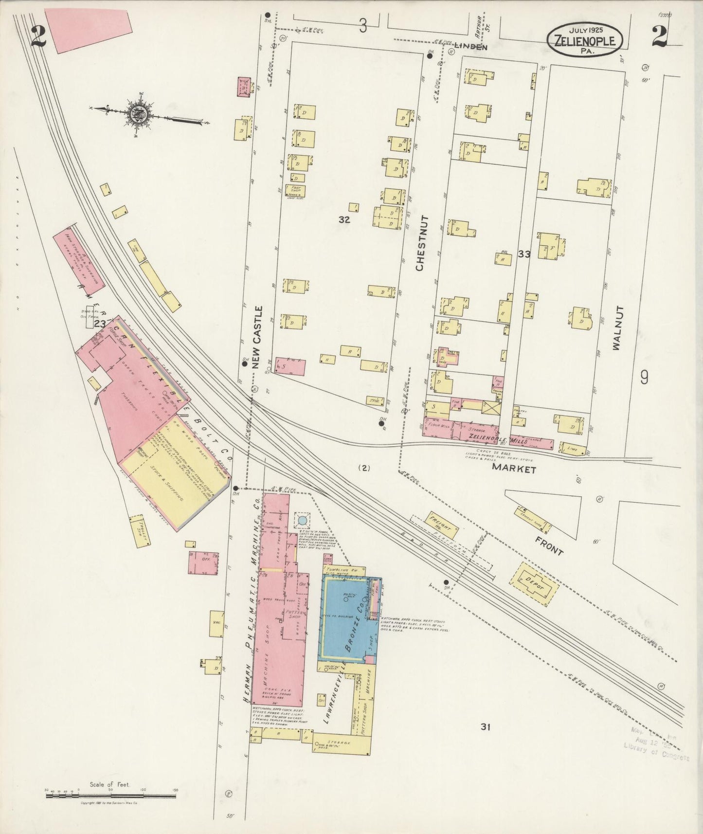 Sanborn Fire Insurance Map from Zelienople, Butler County, Pennsylvania (1925), Sheet #0002 - Complete Map Set gallery image, historic Sanborn map, vintage wall art, Pennsylvania Pennsylvania
