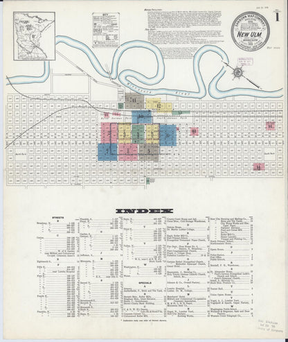 Sanborn Fire Insurance Map from New Ulm, Brown County, Minnesota (1913), Sheet #0001 - Complete Map Set gallery image, historic Sanborn map, vintage wall art, Minnesota Minnesota