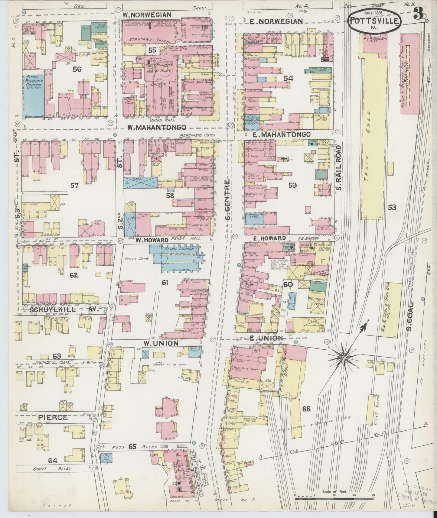 Sanborn Fire Insurance Map from Pottsville, Schuylkill County, Pennsylvania (1891), Sheet #0003 - Complete Map Set gallery image, historic Sanborn map, vintage wall art, Pennsylvania Pennsylvania