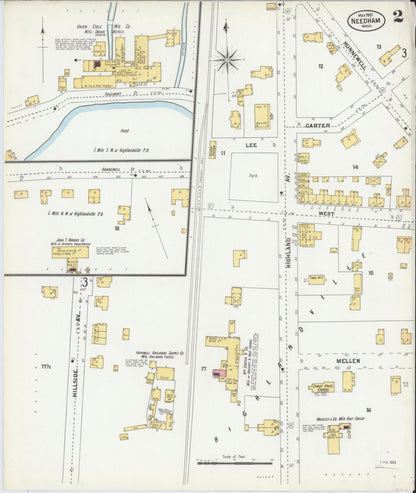 Sanborn Fire Insurance Map from Needham, Norfolk County, Massachusetts (1901), Sheet #0002 - Historic Sanborn Fire Insurance Map Print, vintage old map wall art, antique decor, genealogy gift, Massachusetts Massachusetts map