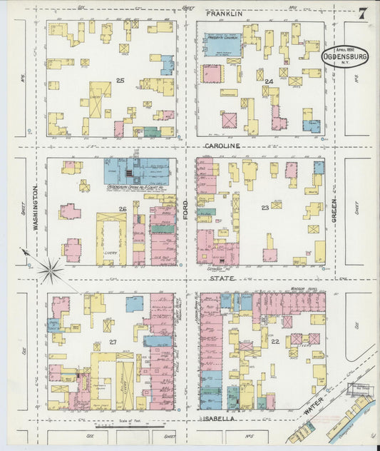Sanborn Fire Insurance Map from Ogdensburg, St. Lawrence County, New York (1892), Sheet #0006 - Historic Sanborn Fire Insurance Map Print, vintage old map wall art, antique decor, genealogy gift, New York New York map