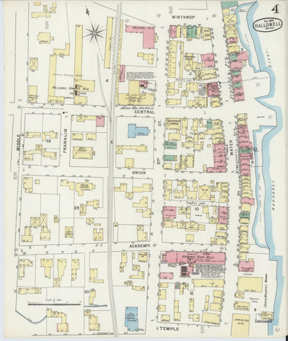 Sanborn Fire Insurance Map from Hallowell, Kennebec County, Maine (1895), Sheet #0004 - Complete Map Set gallery image, historic Sanborn map, vintage wall art, Maine Maine