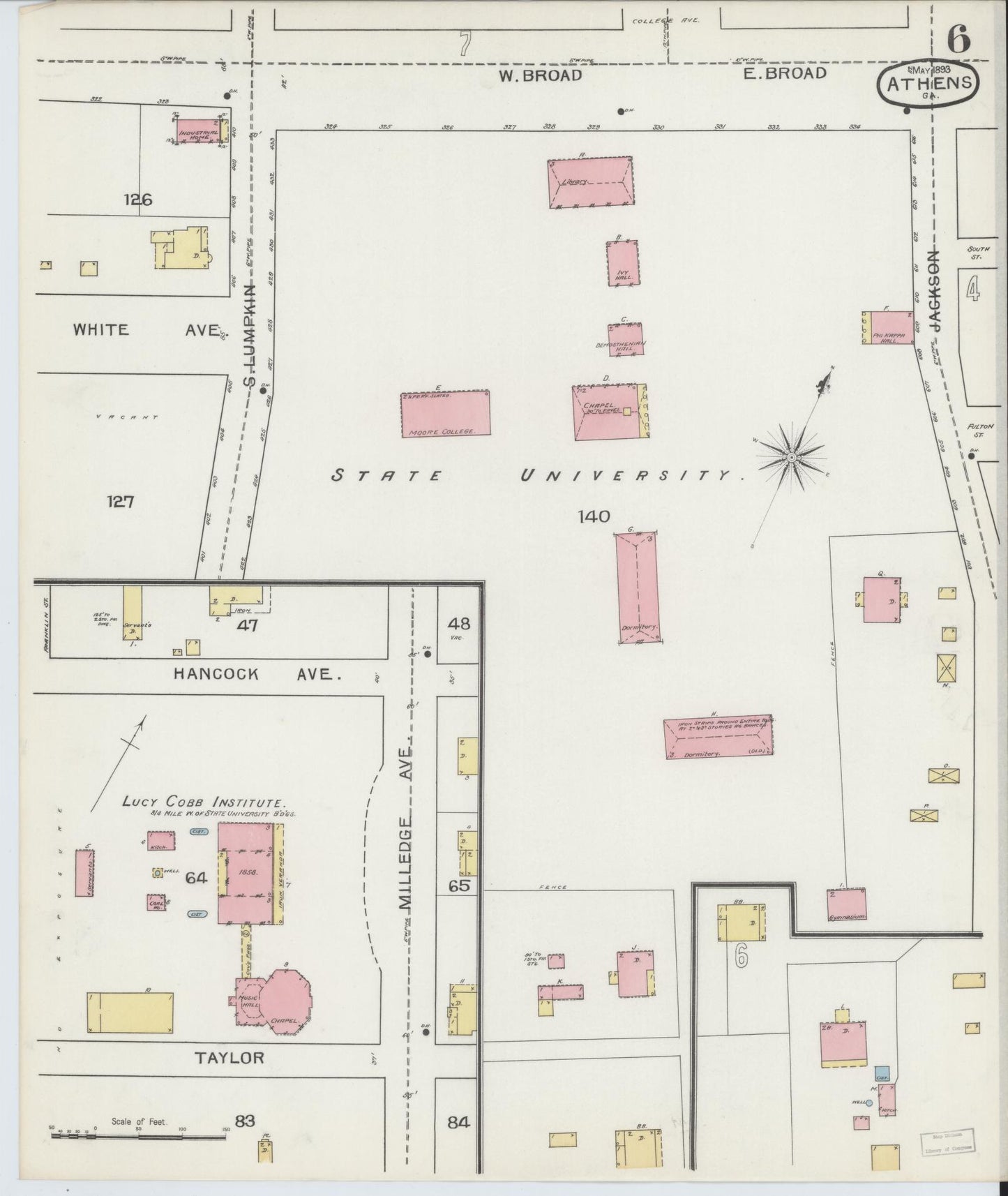 Sanborn Fire Insurance Map from Athens, Clarke County, Georgia (1893), Sheet #0006 - Complete Map Set gallery image, historic Sanborn map, vintage wall art, Georgia Georgia