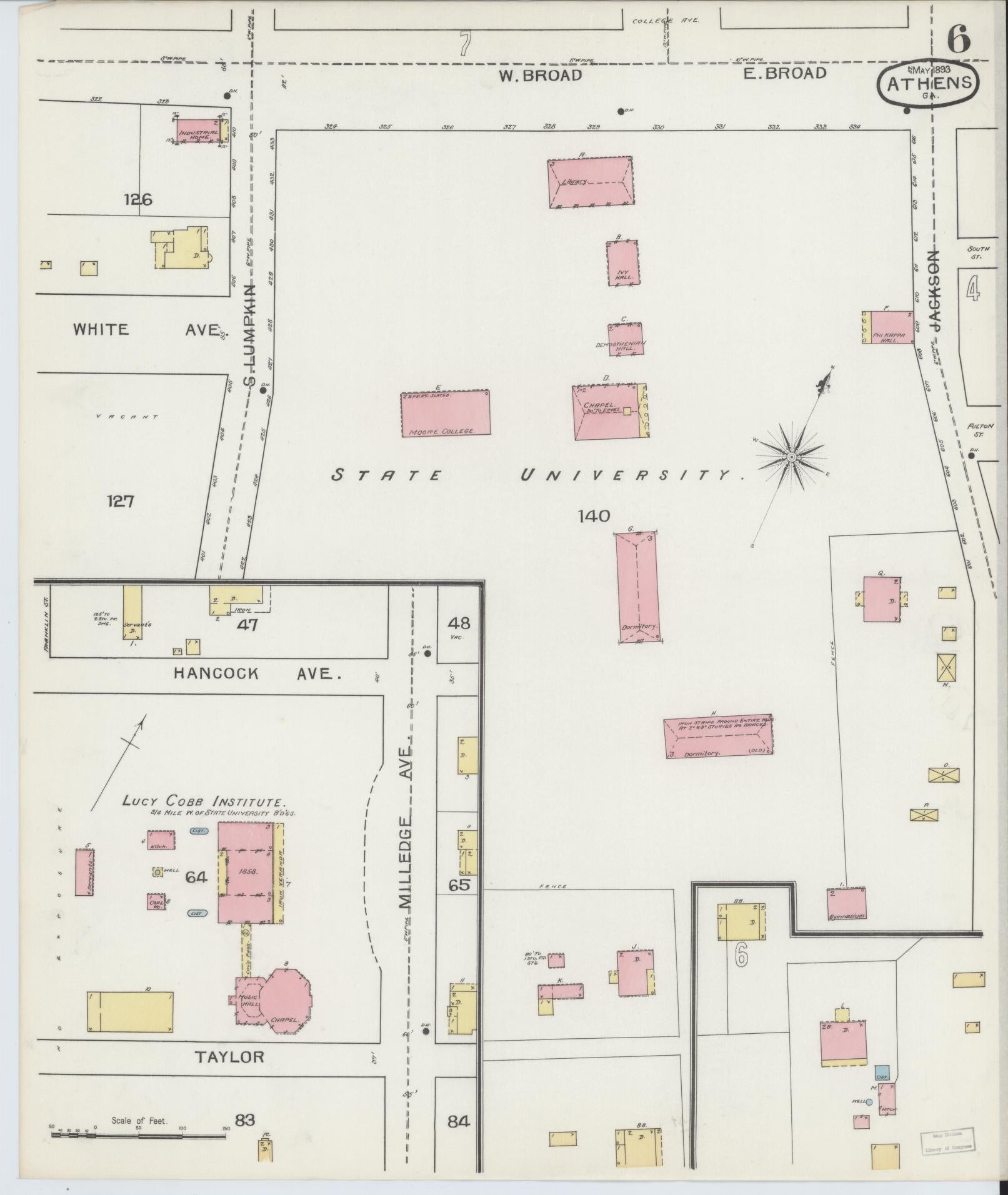 Sanborn Fire Insurance Map from Athens, Clarke County, Georgia (1893), Sheet #0006 - Complete Map Set gallery image, historic Sanborn map, vintage wall art, Georgia Georgia