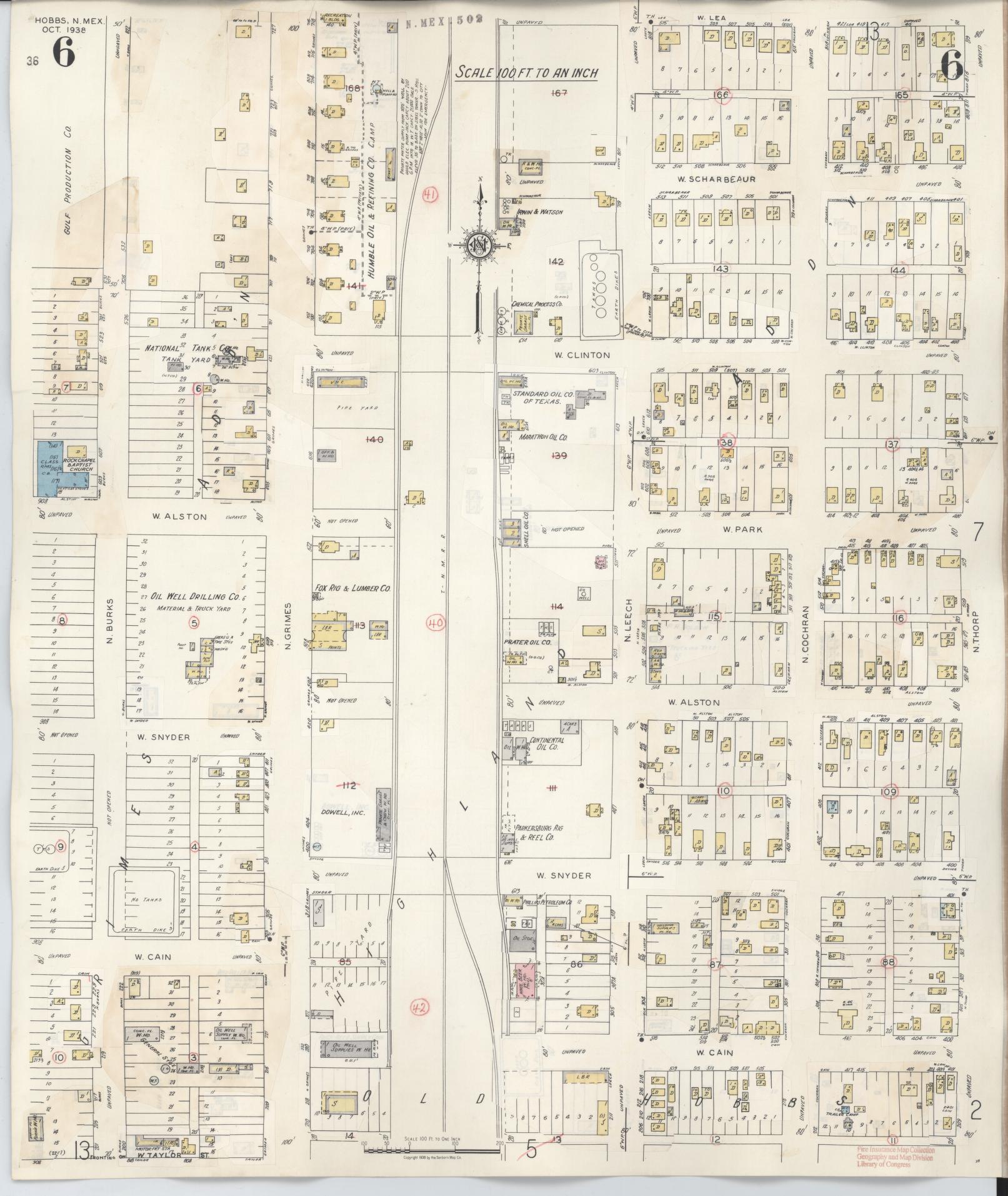 Sanborn Fire Insurance Map from Hobbs, Lea County, New Mexico (1950), Sheet #0006 - Complete Map Set gallery image, historic Sanborn map, vintage wall art, New Mexico New Mexico
