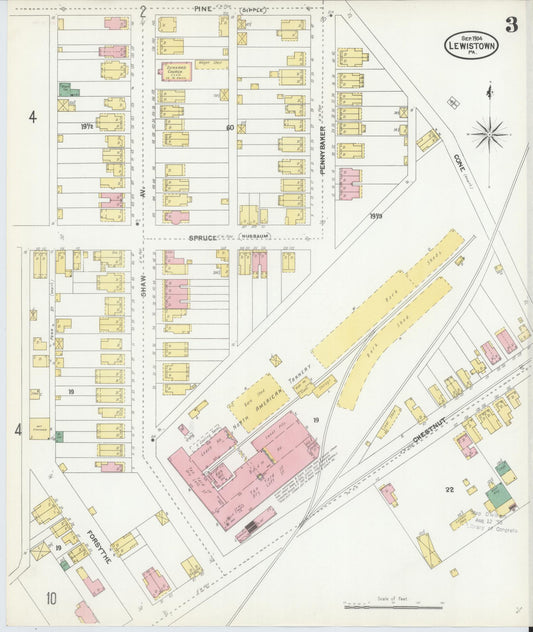 Sanborn Fire Insurance Map from Lewistown, Mifflin County, Pennsylvania (1904), Sheet #0003 - Historic Sanborn Fire Insurance Map Print, vintage old map wall art, antique decor, genealogy gift, Pennsylvania Pennsylvania map