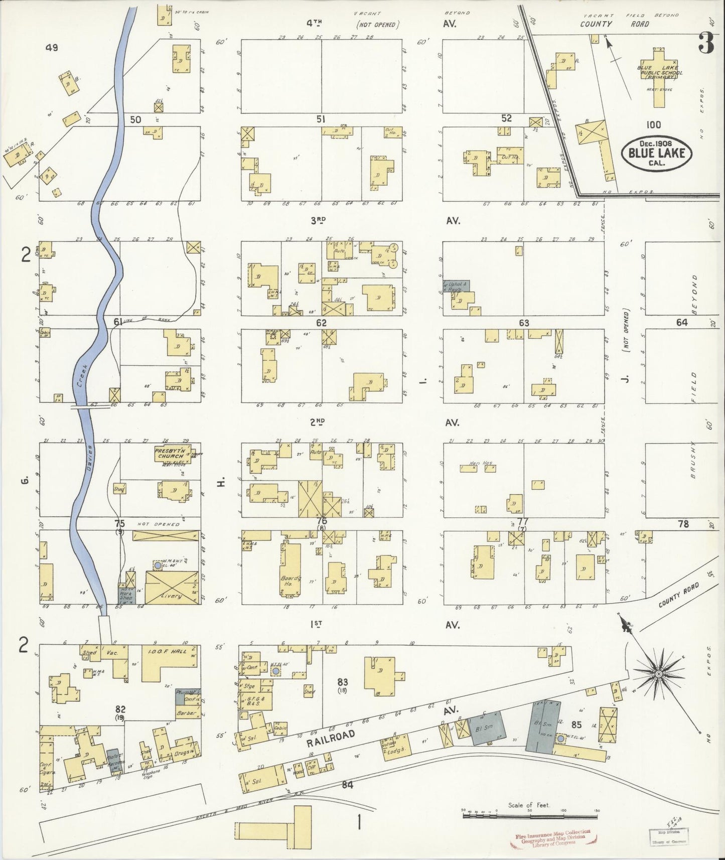 Sanborn Fire Insurance Map from Blue Lake, Humboldt County, California (1908), Sheet #0003 - Historic Sanborn Fire Insurance Map Print, vintage old map wall art, antique decor, genealogy gift, California California map