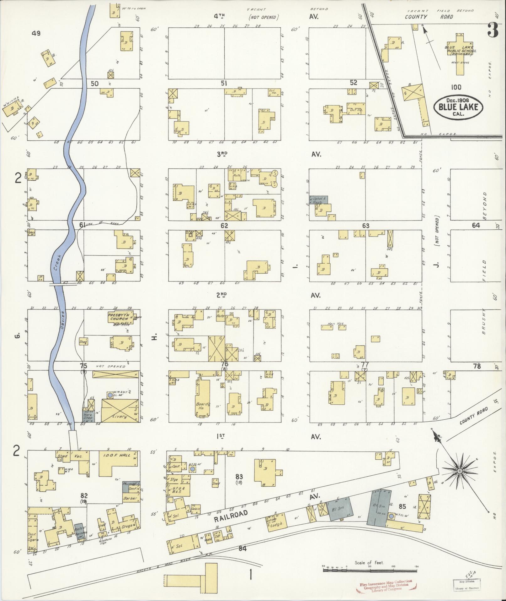 Sanborn Fire Insurance Map from Blue Lake, Humboldt County, California (1908), Sheet #0003 - Historic Sanborn Fire Insurance Map Print, vintage old map wall art, antique decor, genealogy gift, California California map