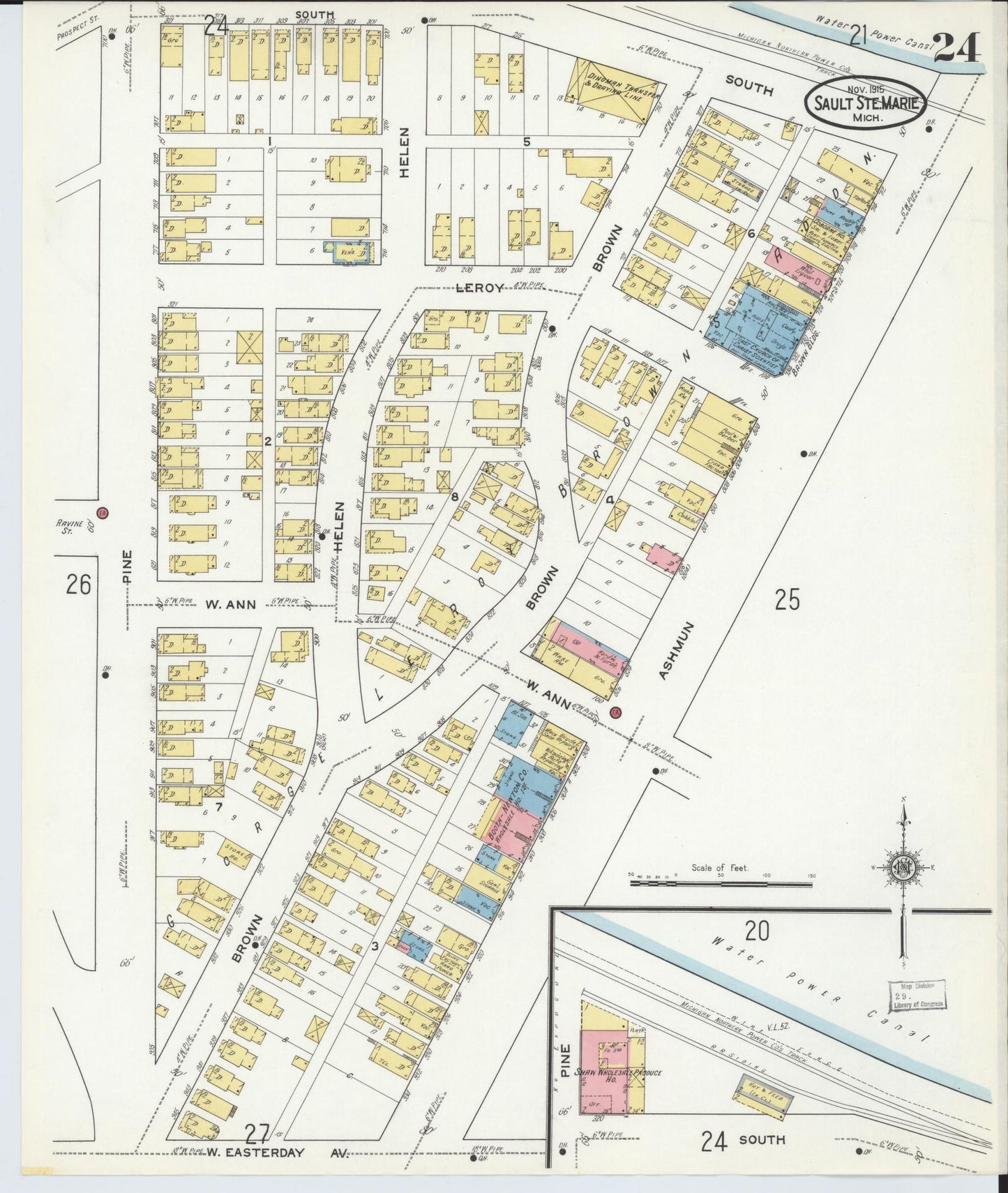 Sanborn Fire Insurance Map from Sault Sainte Marie, Chippewa County, Michigan (1915), Sheet #0024 - Historic Sanborn Fire Insurance Map Print, vintage old map wall art, antique decor, genealogy gift, Michigan Michigan map