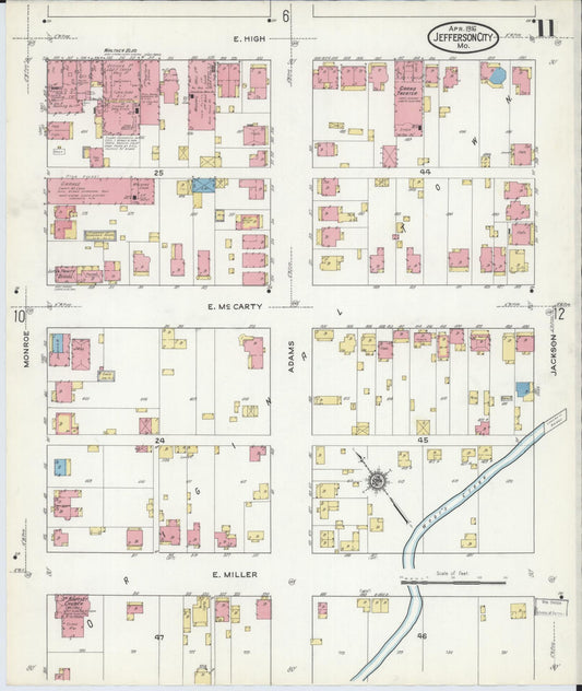 Sanborn Fire Insurance Map from Jefferson City, Cole County, Missouri (1916), Sheet #0011 - Historic Sanborn Fire Insurance Map Print, vintage old map wall art, antique decor, genealogy gift, Missouri Missouri map