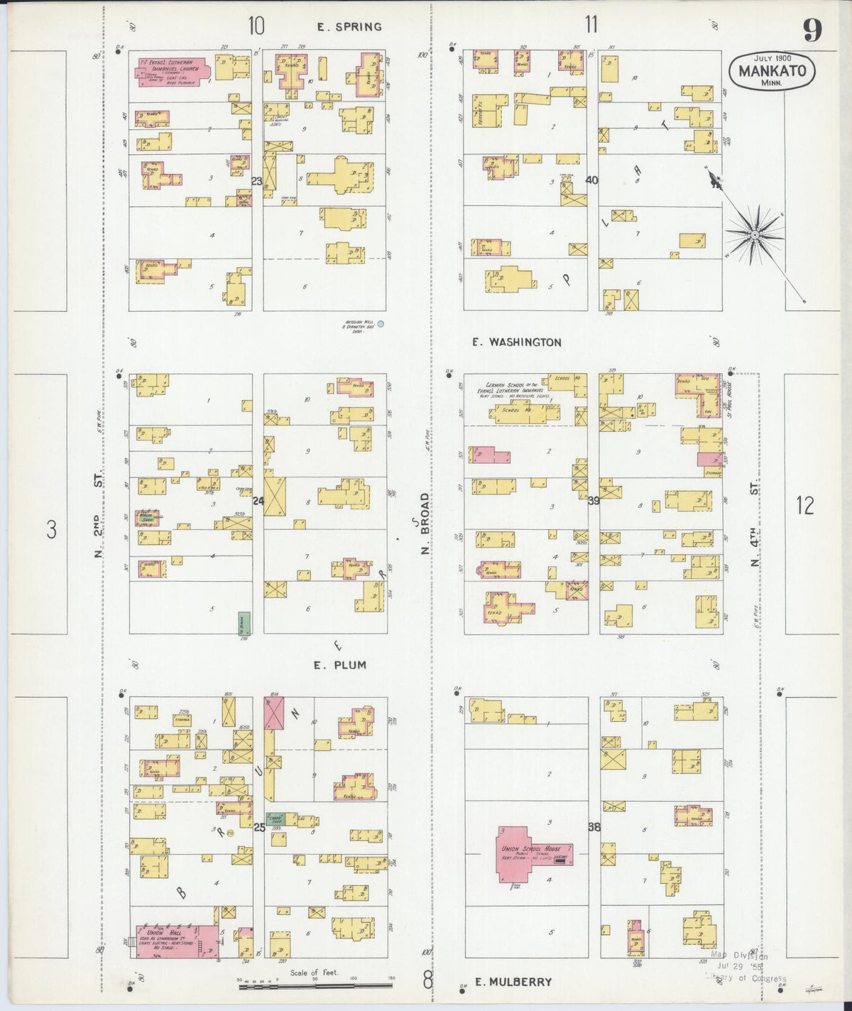 Sanborn Fire Insurance Map from Mankato, Blue Earth County, Minnesota (1900), Sheet #0009 - Complete Map Set gallery image, historic Sanborn map, vintage wall art, Minnesota Minnesota