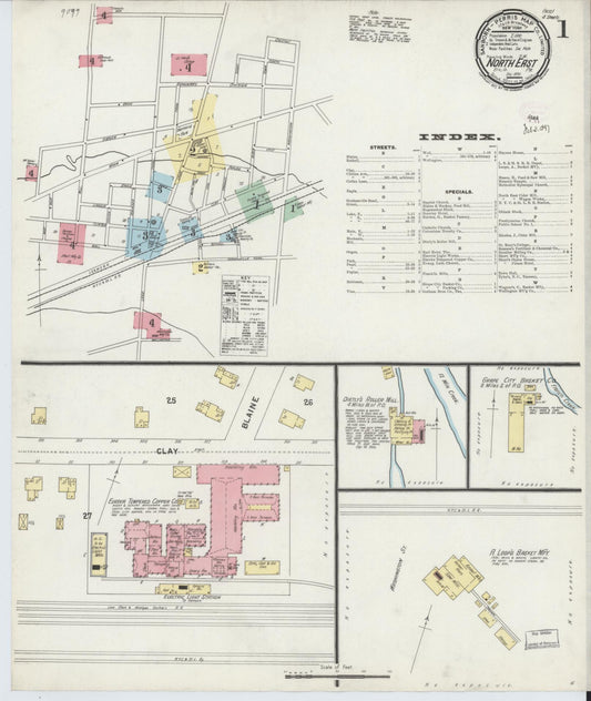 Sanborn Fire Insurance Map from North East, Erie County, Pennsylvania (1896), Sheet #0001 - Historic Sanborn Fire Insurance Map Print, vintage old map wall art, antique decor, genealogy gift, Pennsylvania Pennsylvania map